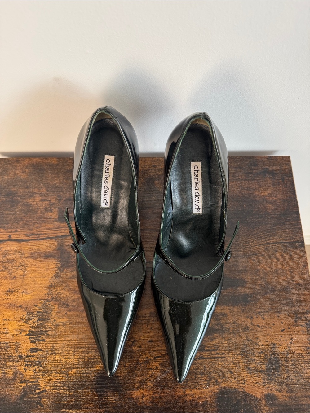 Charles David Dark Green Patent Mary Jane Pointed Pumps - Picture 5 of 7